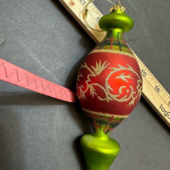 Glass Blown Red & Green Christmas Tree Ornament - Picture 8 of 8